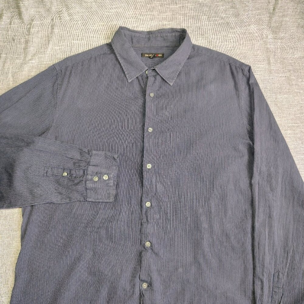 John Varvatos LS Shirt Size XXL Blue Striped Cotton Long Sleeve Button Down Mens
